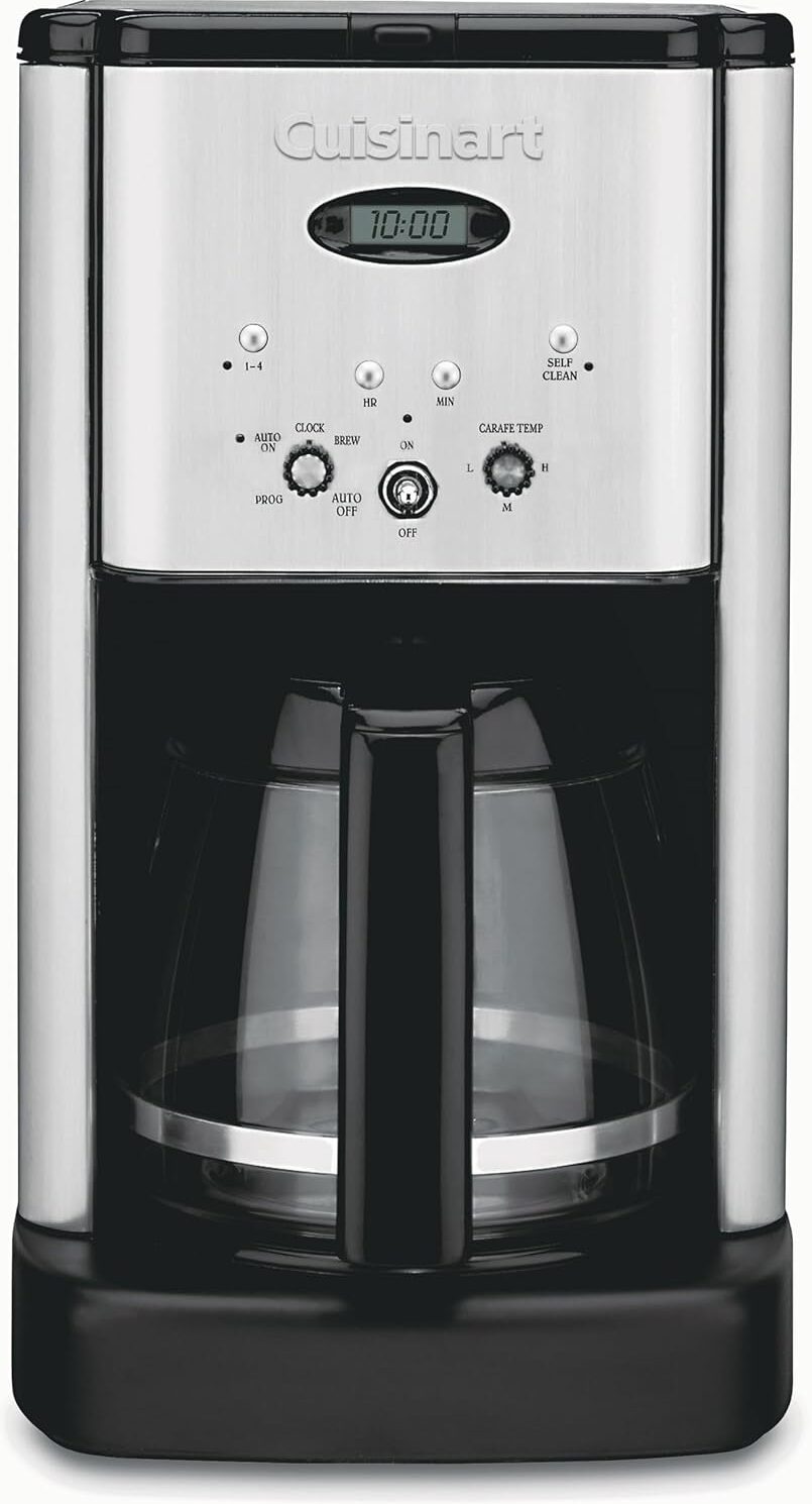 Cuisinart DCC-1200P1 Brew Central 12-Cup Programmable Coffeemaker Coffee Maker, Carafe, Brushed Chrome | Brew Central coffee machine & coffee pot with 1-4 cup settings, auto-off & built-in charcoal water filter, DCC-1200P1
