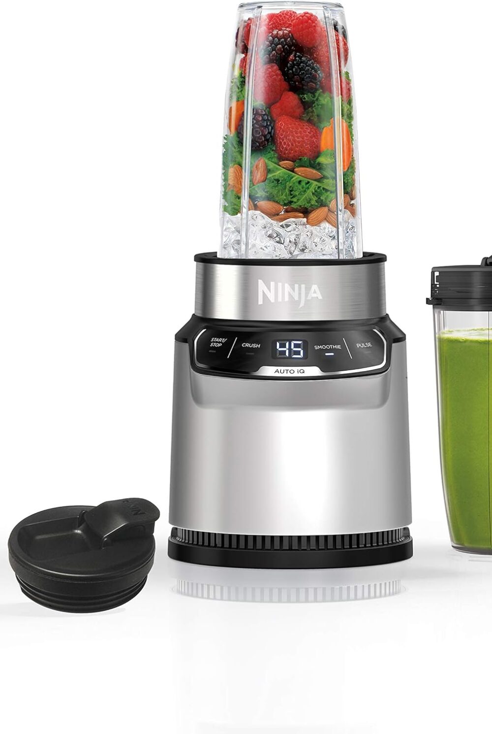 Ninja Nutri-Blender Pro with Auto iQ, 1100PW, (2) 24oz Cups, BN401 | 1100-peak-watt motor + 2 Auto-iQ programs for smoothies, salsa & dips. (2) 24-oz to-go cups. Dishwasher safe.