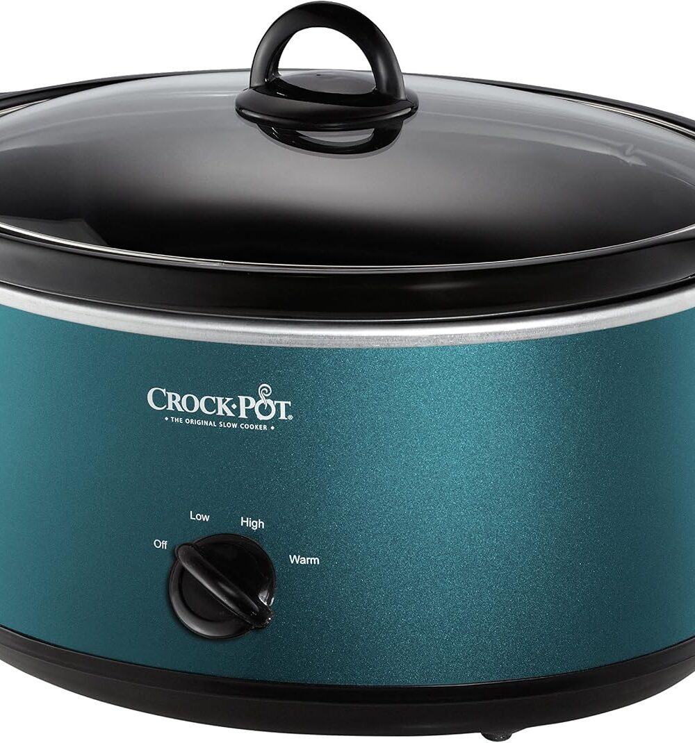 Crock-Pot 7-Quart Manual Slow Cooker, Family Size Serves 8+ People & Fits 6-lb Roast, Removable Stoneware with Warming Setting, Dishwasher Safe for Easy Cleanup, Turquoise