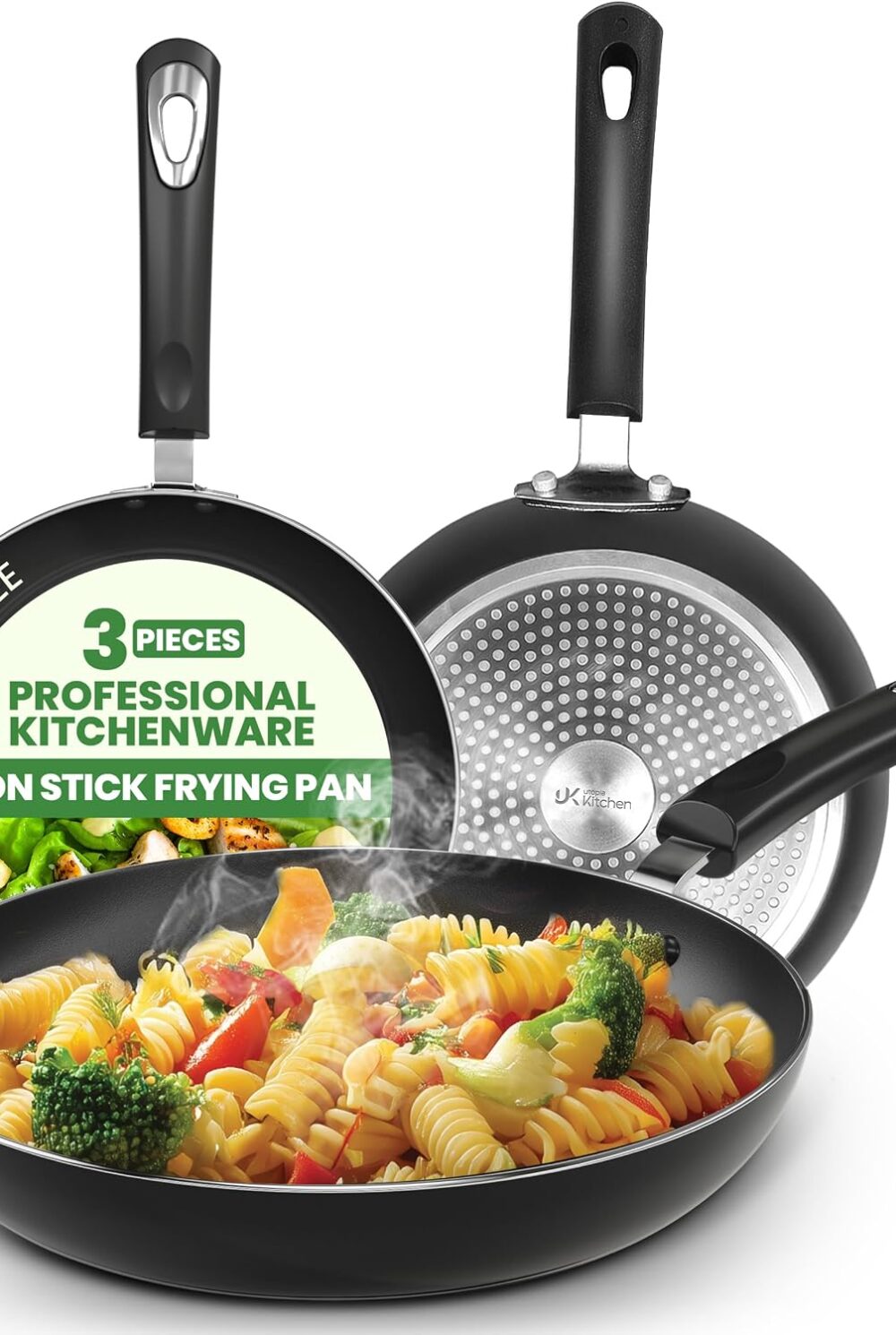 Utopia Kitchen Nonstick Frying Pan Set 3 Piece 8 9.5 11 Inch PFOA Free Grey | Omelette Pan, 3 Piece Skillet Set, Induction Bottom, Cookware, Heat Resistant, Bakelite Handle, Kitchen Use