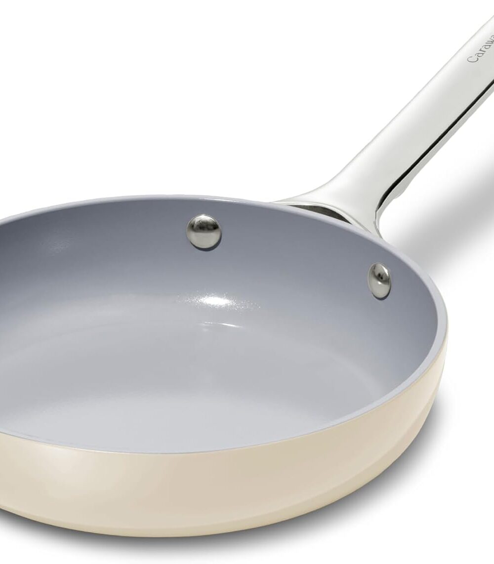 Caraway Non-Stick Ceramic-Coated Mini Fry Pan (1.05 qt, 8") | Non-Toxic, PTFE and PFOA Free, Oven Safe and Compatible with All Stovetops (Gas, Electric and Induction), Cream