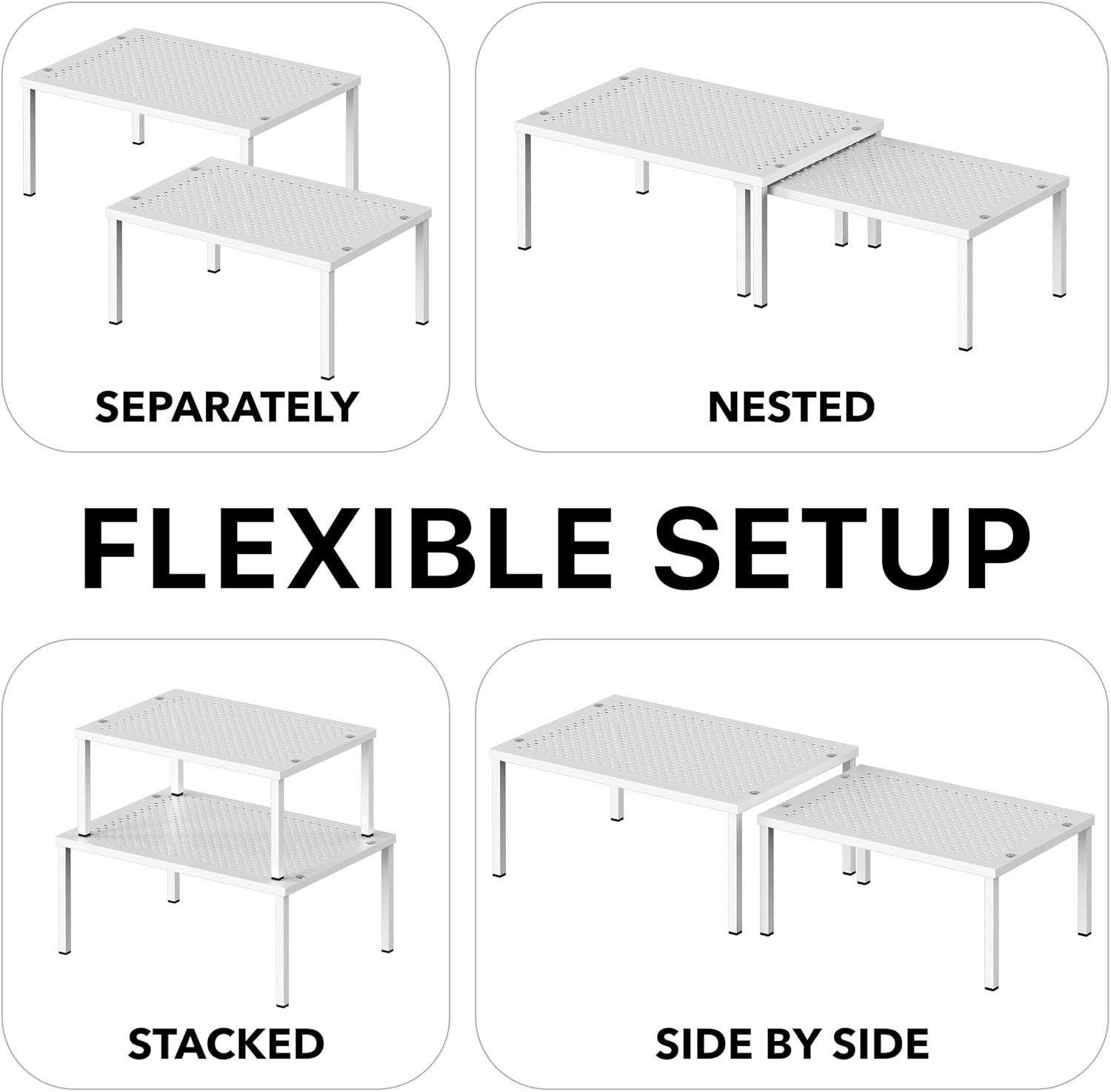Simple Houseware Expandable Stackable Kitchen Counter Shelf Organizer, White, Metal Top, 11.25"L x 7.9"W x 5.4"H | Expandable & Stackable 9" D x 12.75" W x 5.9" H - Image 6