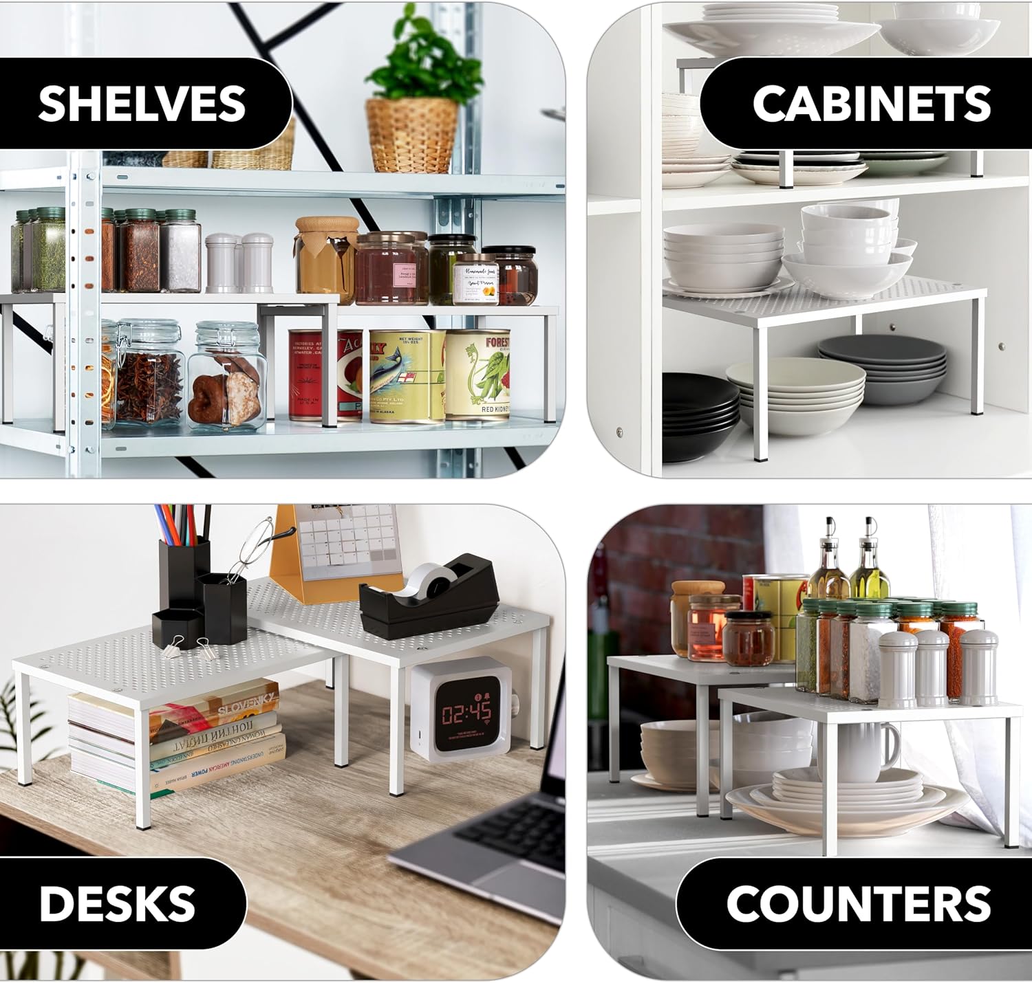 Simple Houseware Expandable Stackable Kitchen Counter Shelf Organizer, White, Metal Top, 11.25"L x 7.9"W x 5.4"H | Expandable & Stackable 9" D x 12.75" W x 5.9" H - Image 7